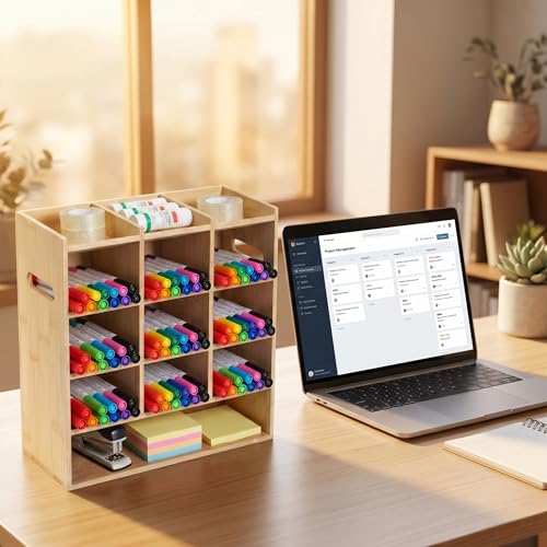 Bamboo wood marker Organizer - 150+ Capacity Marker - Additional Art Supply Storage Rack for Alcohol Markers, Pens, painting pigments, and Pencils - Art Supply Storage for Office & School