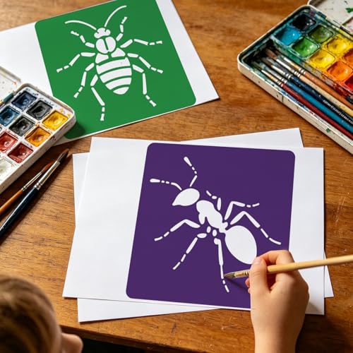 CUTHOLLOW Animals Fruit Plant Stencils, 24PCS 8-Inch Reusable Plastic | 24PCS 8-Inch Animals, Fruit & Plant Shapes, Reusable Washable Plastic, Painting, Crafts, Wall Art & Sidewalk Chalk - style: Insects