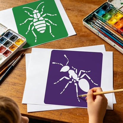 CUTHOLLOW Animals Fruit Plant Stencils, 24PCS 8-Inch Reusable Plastic | 24PCS 8-Inch Animals, Fruit & Plant Shapes, Reusable Washable Plastic, Painting, Crafts, Wall Art & Sidewalk Chalk - style: Insects