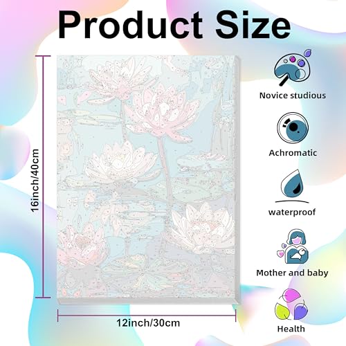 Ausanrl Flowers Framed Paint by Numbers Wooden Easel-Adult Paint by Number Kits on Canvas Framed,Lotus Paint by Numbers with Frame,Gifts and Home Wall Decor 12x16inch - color: Lotus