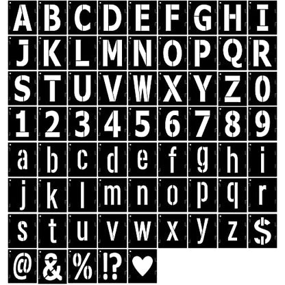 2 Inch Letter Stencils Symbol Numbers Stencil, 68 Pcs Reusable Alphabet Art Craft Templates Interlocking Stencils Kit for Painting on Wood, Wall, Glass, Fabric, Rock, Canvas, Chalkboard, Sign（2Inch） - size: 2 inch