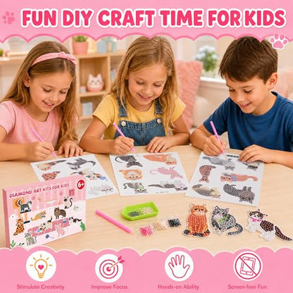 Labeol Diamond Art Kits for Kids Boys and Girls Ages 6-8-10-12 Easy to DIY Creative Diamond Art Sticker Craft by Numbers Kits for Kids and Adult Beginners (Cat) - style: Cat