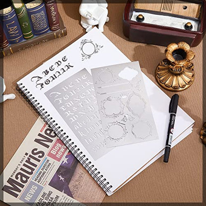 Lewtemi 8 Pcs Metal Stencils Alphabet Frames for Journal,Stylish Style | Stainless Steel Reusable Templates with Numbers Borders, For Scrapbooking Painting Wood Engraving Carving DIY Crafts - style: Stylish Style