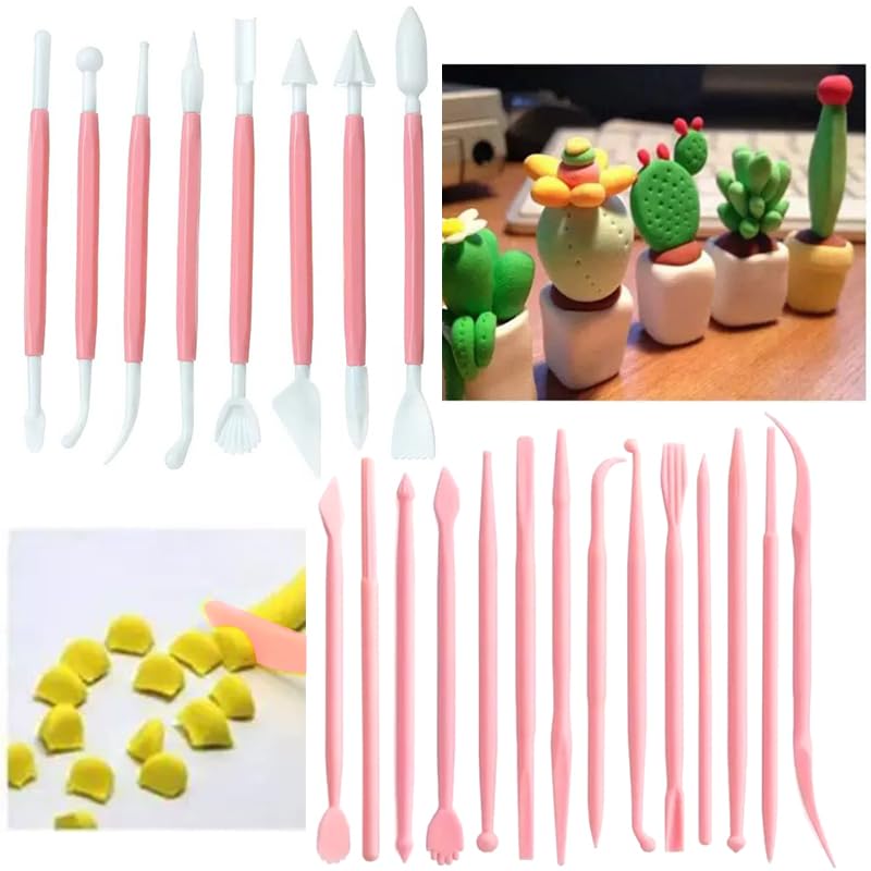 22 PCS Clay Sculpting Tools Set, Pink Air Dry Clay Tools & Polymer Clay Tools Kit, Double-Ended Plastic Modeling Tools for Pottery, Polymer Clay, Air Dry Clay & DIY Crafting for Adult - color: 22Pcs-Pink