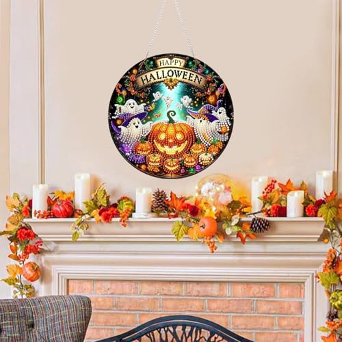 RYMILIE Halloween Diamond Art Kits for Adults Ghost Pumpkin 8x8inch - color: DP04131
