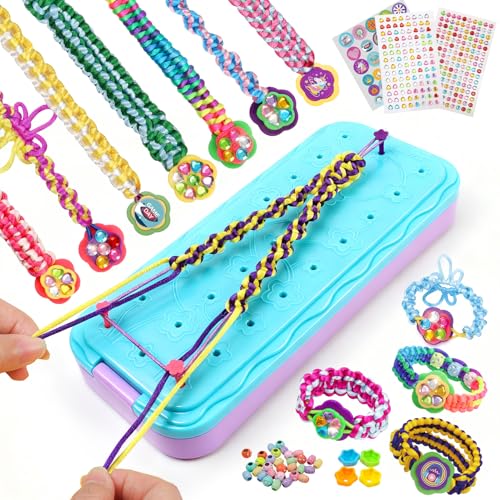DDAI Birthday Gift Friendship Bracelet Kit for Girls Age 8-12 – Arts and Crafts Kits - Gem-Decorated DIY Craft Set with Threads & Beads – Ideal Holiday Present for Kids Age 7 9 10 11 Years Olds Toys - color: Pink & Blue