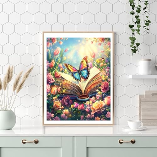 Book Paint by Numbers Kit for Adults, Paint by Number for Adults 16x20 Inch - color: Book Butterfly Flowers
