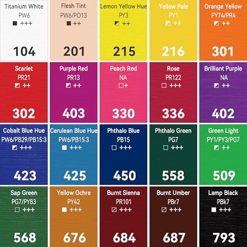 PHOENIX Studio Oil Paint Set - 20 Classic Colors x 50ml / 1.69 Fl oz. - Professional Oil Based Art Paints for Painting - color: 20 Colors - B