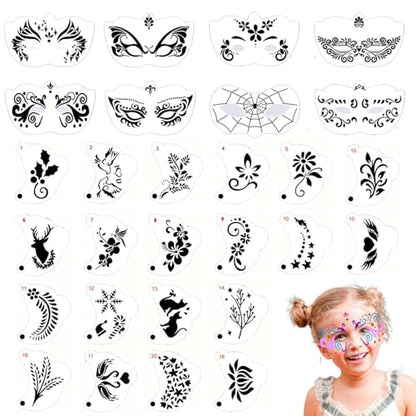 28 pcs Face Paint Stencils Kits Face Painting Stencils Reusable | Reusable Face Tattoo Painting Templates for Kids - color: Mix03