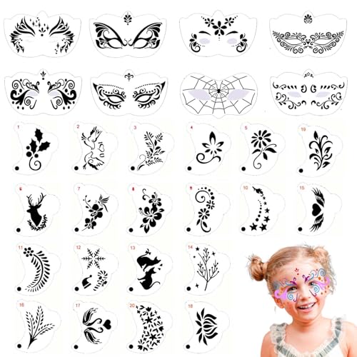 28 pcs Face Paint Stencils Kits Face Painting Stencils Reusable | Reusable Face Tattoo Painting Templates for Kids - color: Mix03