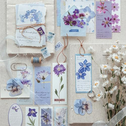 RISYPISY 100Pcs Floral Scrapbook Supplies Kit for Junk Journal - color: Blue