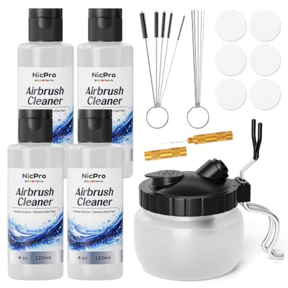 Nicpro Airbrush Cleaning Kit, 4 x 4 fl oz / 120 ml Airbrush Cleaner | with Glass Cleaning Pot, Easily Cleans Water-Based & Acrylic Paints for Airbrushes and Artistic Tools - size: 16 fl oz