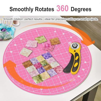 13"x13" Round Rotating Cutting Mat, Self Healing Mat with 360-Degree Rotation & Anti-Slip Base, Sewing Board Cutting Mat Perfect for Fabric Quilting Leather Hobby Project, Pink - color: Pink, size: 13"L x 13"W