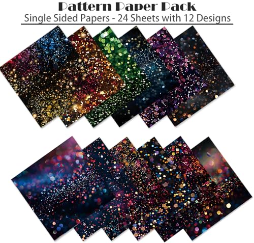 Neon Scrapbooking Paper Pad, 6 x 6 Inch Glitter Dust 160gsm Cardstock Paper, 24 Sheets Luxury Rainbow Sparkle Craft Paper for New Year Party, Holiday Cards DIY - color: 20004A - 6×6