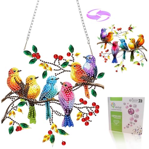 Spring Birds Diamond Painting Kits for Adults, DIY Pendant Diamond Art Kits for Beginners, 5D Special Shape Full Drill Hanging Diamond Gem Art Painting Kits for Window Suncatchers for Home Wall Decor - color: Spring Birds