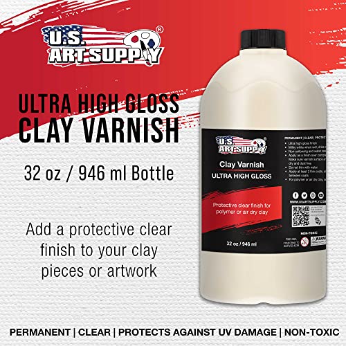 U.S. Art Supply 32oz High Gloss Clear Acrylic Topcoat for Pouring Paint | Artworks & Air Dry Clay Varnish - Acrylic Painting Protectant, Air Dry Clay Glaze for Polymer Clays, Ceramics and Sculptures - size: 32-ounces