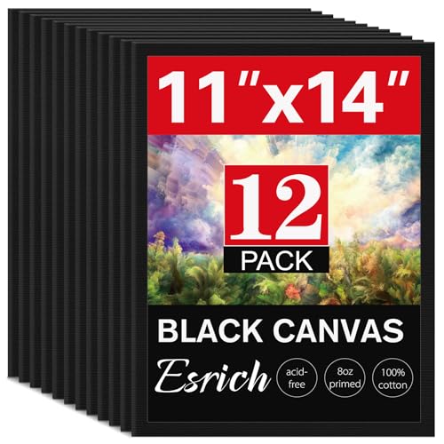 12 Pack Black Canvas for Painting 11x14 Inch, Canvas Boards for Painting, Cotton Primed Acid Free Blank Canvas Panels for Oil, Acrylic Paint and Tempera. - size: black canvas 11x14in 12pack