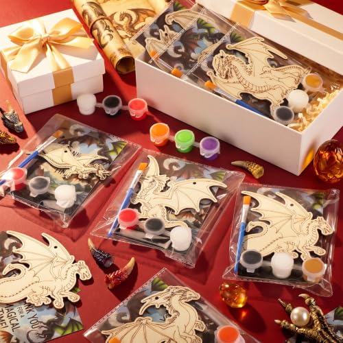 Saypacck 24 Pcs Party Favors Wooden Painting Craft Kits Birthday Party Supplies with Organza Bag for Goodie Bags Fillers Adult Thank You Gifts(Dragon) - style: Dragon