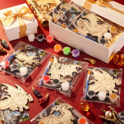 Saypacck 24 Pcs Party Favors Wooden Painting Craft Kits Birthday Party Supplies with Organza Bag for Goodie Bags Fillers Adult Thank You Gifts(Dragon) - style: Dragon