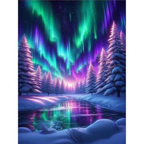 TCDZMYGS Aurora Paint by Numbers Kit for Adults Beginner,Landscape Adult Paint by Number Kits on Canvas Without Frame,DIY Acrylic Oil Painting by Numbers Kits for Home Wall Decor 12x16 inch - color: paint by number-aurora