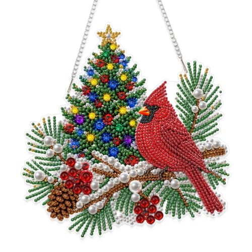 Eiflow Acrylic Pearl Diamond Art Hanging Kit for Adults, DIY Christmas Diamonds Painting Door Hanger Board Kit, Diamond Art Pearl Painting Pendant Ornament (Cardinal) - color: Cardinal