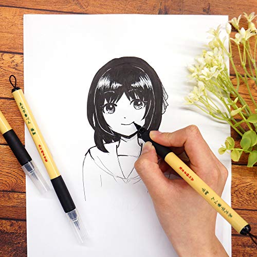 Kuretake Bimoji Fude Pen Fne, Hard brush tip,brush tip marking fude brush pen, for Calligraphy, lettering, illustration, Professional, Made in Japan - style: Fine(Hard brush tip)