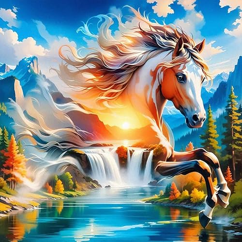 ajepon Horse Diamond Art Kit - 5D Diamond Painting for Adults Abstract Landscape, Horse Adult Gem Painting Kits, Gem Art Kit for Wall Home Decor Arts Craft 14x14inch - color: G9340