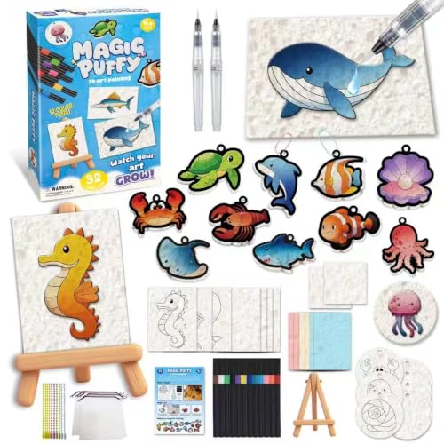 MZYTOZA Magic Foam Texture Painting Kit - 3D Art Craft Magic Puffs Paint Kit, 15 Mess-Free Paint by Number Craft for Kids (Blue) - color: Blue