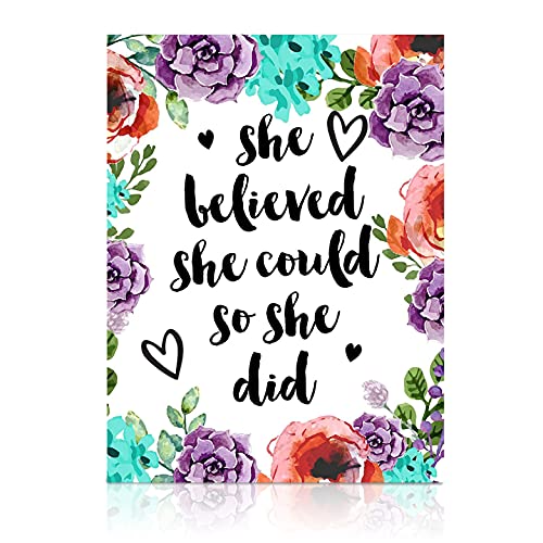 Modern Merch Inspirational Diamond Art for Adults DIY Motivational Quote Wall Art Floral 5D Diamond Painting for Adults, Flowers Cross Stitch Gem Art, Round Drill 12x16 - color: She Believed