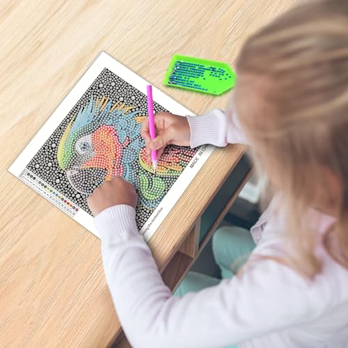 UiSdfuy Diamond Art Kits for Kids, Arts & Crafts Ages 8-12,Diamond Art for Boys Girls,Gem Art 4 Pack Diamond Painting 6"x 6" - Lion Owl Leopard Parrot - color: 4-Lion