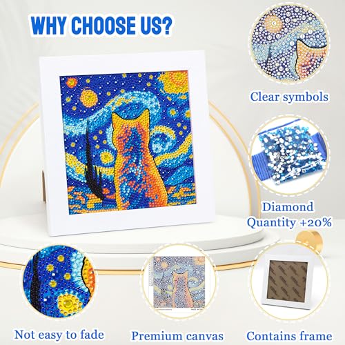 Leixonl Diamond Art Kits for Kids with Framed (7 in) Cartoon Animals DIY Gem Art Painting - Arts & Crafts Gifts for Beginners & Teens (Star Night cat) - color: star night cat