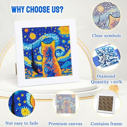 Leixonl Diamond Art Kits for Kids with Framed (7 in) Cartoon Animals DIY Gem Art Painting - Arts & Crafts Gifts for Beginners & Teens (Star Night cat) - color: star night cat