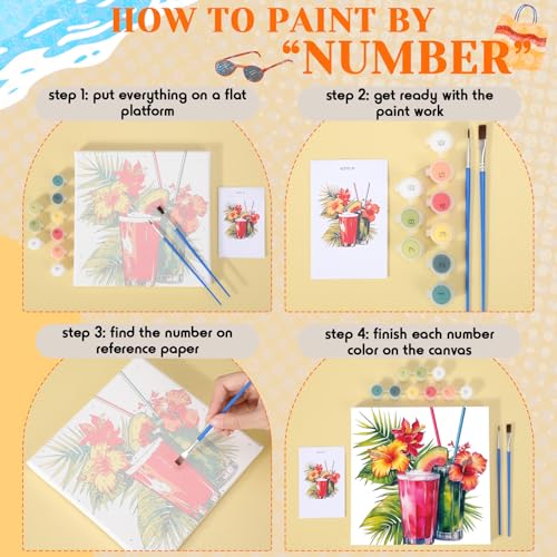 Nezyo 12 Sets Paint by Numbers with Frame for Adults, Acrylic 8x8 Inch | Numbered Canvases with Brushes, Beginner Kits, Birthday Gifts, Painting Party Supplies, Summer Themed Art Projects - style: Swimming Pool