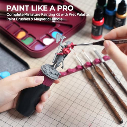 Nicpro Miniature Painting Kit with Wet Palette, Painting Handle & Brushes | Miniature Painting Handle, 11PCS Detail Paint Brushes Drybrush, 50PCS Wet Pallet Paper, 2PCS Sponge, Brush Holder - color: Red & Black