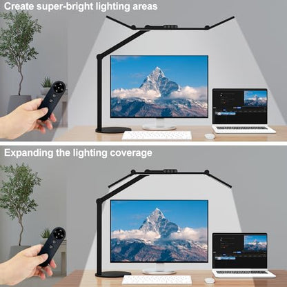 Architect Desk Lamp with Remote Control, Adjustable Led Desk Light for Home Office with Base, 24W Bright Auto Dimming Table Light Rotatable Office Lamp with Swing Arm for Computer Cafting - color: Dark Black