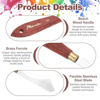 MECCANIXITY Pack of 1 Palette Knife No.30, 8.2" Long Palette Knives with Stainless Steel Flexible Spatula Pallet Knife and Wood Handle for Scraping, Mixing, Oil Acrylic Painting Canvas - style: No.30