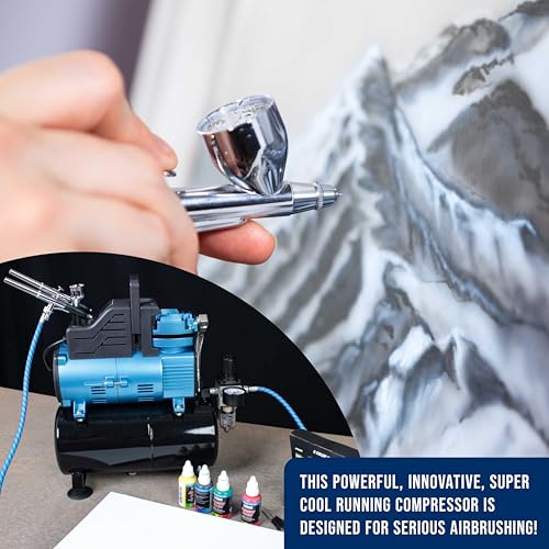 Master Airbrush 1/5 HP Cool-Runner Dual Fan Tank Air Compressor Kit Model TC-426 - Professional Single-Piston with 2 Cooling Fans, Runs Longer without Overheating - Regulator Water Trap, Holder - style: Super Cool Runner Tank