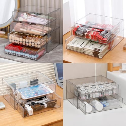 Clear Desk Drawer Organizer, 6 Drawers, Plastic | Stackable Desk Organizers and Accessories, For Pencils, Books, Art Crafts, Makeup, For Home Office, Bathroom, Kitchen - size: 6 Drawers
