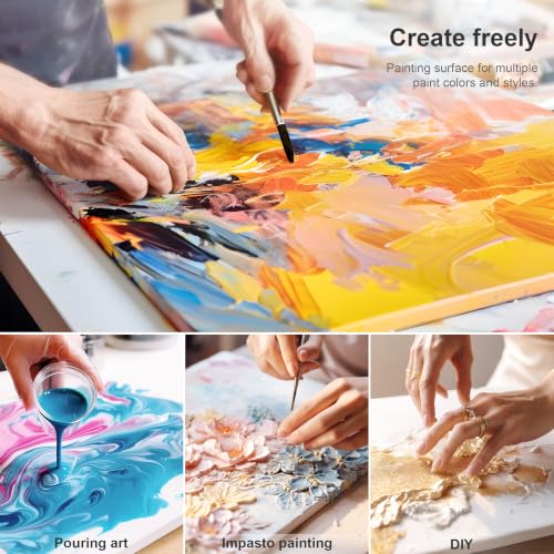 PHOENIX Small Stretched Canvas for Painting 6x6 Inch/7 Value Pack, 8 Oz Triple Primed 5/8 Inch Profile 100% Cotton White Blank Canvas, Square Framed Canvas for Oil Acrylic & Pouring Art - size: 6"x6", style: Studio Set (8 Oz.)