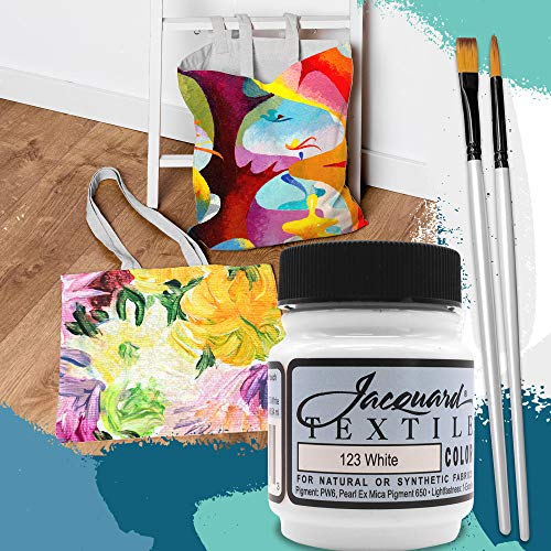 Jacquard Textile Color Fabric Paint, White 2.25 oz, Bundled w/Brushes | 2.25 oz Colorfast textile paint for stenciling, block printing & stamping on natural or synthetic fabrics, denim & more - size: 2.25 Ounce (Pack of 1)