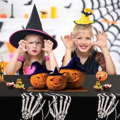 Halloween Skeleton Hand Tablecloth, Black and White, Waterproof Plastic, 54x72 Inch, Spill-Proof Table Cover, Gothic Party Decor, 3 Pack - color: Halloween@human Hand