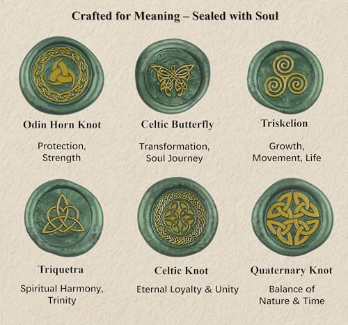 Celtic Knot Seal Wax Stamp with 6 Patterns Removable Brass Head + 1 Wood Handle, Represent Eternal Faith, Friendship, Love and Loyalty