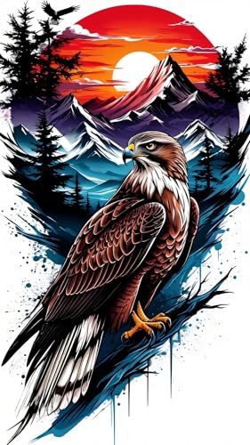 ARTGOTO Large Paint by Numbers for Adults Mountain Eagle | 15.7x27.5inch/40x70cm Paint by Number Kit on Canvas, Sunset Wildlife Landscape Acrylic Painting Set with Brushes, No Frame - color: PBN046