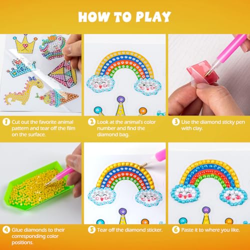 Labeol Diamond Art Kits for Kids Boys and Girls Ages 6-8-10-12 Easy to DIY Creative Diamond Art Sticker Craft by Numbers Kits for Kids and Adult Beginners (Lovely Animal) - style: Lovely Animal