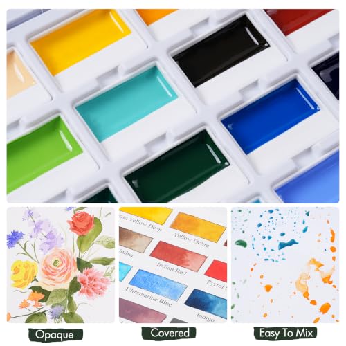 Fuumuui CREAMORA Watercolor Paint Set 24 Color Opaque Semi-Solid Timeless Tones | Professional Art Supplies with Strong Pigments & Coverage, for Artists Beginner Painters Amateur Hobbyists Painting - color: Daily Color