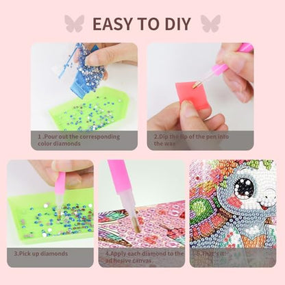 FlyingMage 5D Diamond Art Kits for Adults,Kawaii DIY Painting Art for Women, 4 Pack Cute Diamond Arts and Crafts Sets,Diamond Art Mosaic Kits,Big Gem Full Drill Diamond Dots, Turtle Koala Sloth Sheep - color: Pink Turtle+Koala+Sloth+Sheep