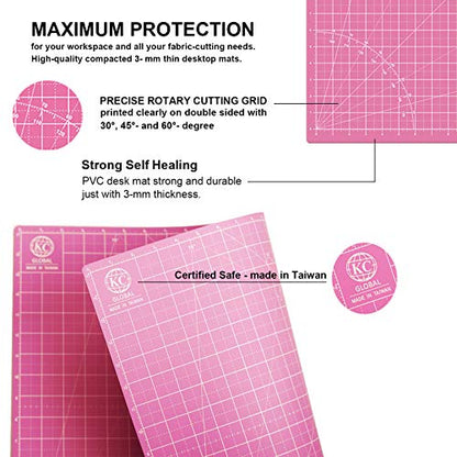 KC GLOBAL A2 (24"x18") Self-Healing Cutting Mat (Pink) - Sturdy, Reversible, Eco-Friendly, Non-Slip. Premium Desk Mat for Crafters, Quilters, and Hobbyist - color: Pink, size: 24"L x 18"W