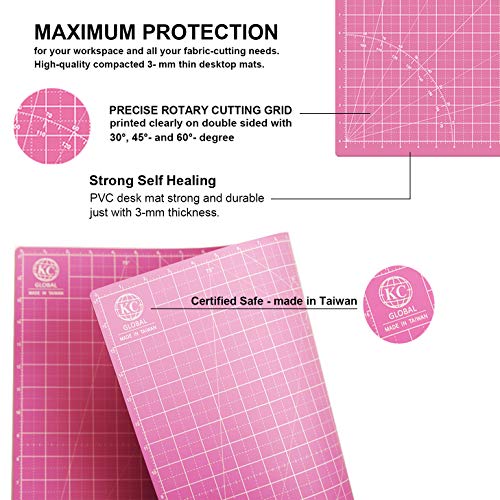 KC GLOBAL A4 (12"x9") Self-Healing Cutting Mat (Pink) - Sturdy, Reversible, Eco-Friendly, Non-Slip. Premium Desk Mat for Crafters, Quilters, and Hobbyist - color: Pink, size: 12"L x 9"W
