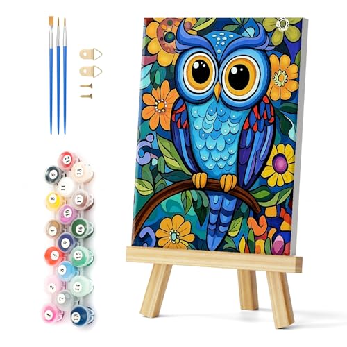 Natuyalo Framed Paint by Numbers Kit for Adults Beginners, Owl Easy Paint by Number with Frame, Animals Acrylic Paint by Number Kits on Canvas 12x16 Inch - color: Color-06
