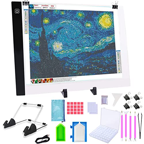 LIRUNQIU A3 Diamond Painting LED Light Pad Kit | Includes storage case, pens, stand, pad board. Ideal for adults, full drill diamond art. Complete 5D tool set. - size: A3